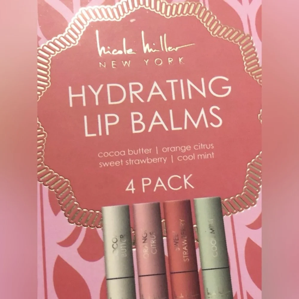 Nicole Miller 5piece 4pack lip balm set in‎ quilted pink case new